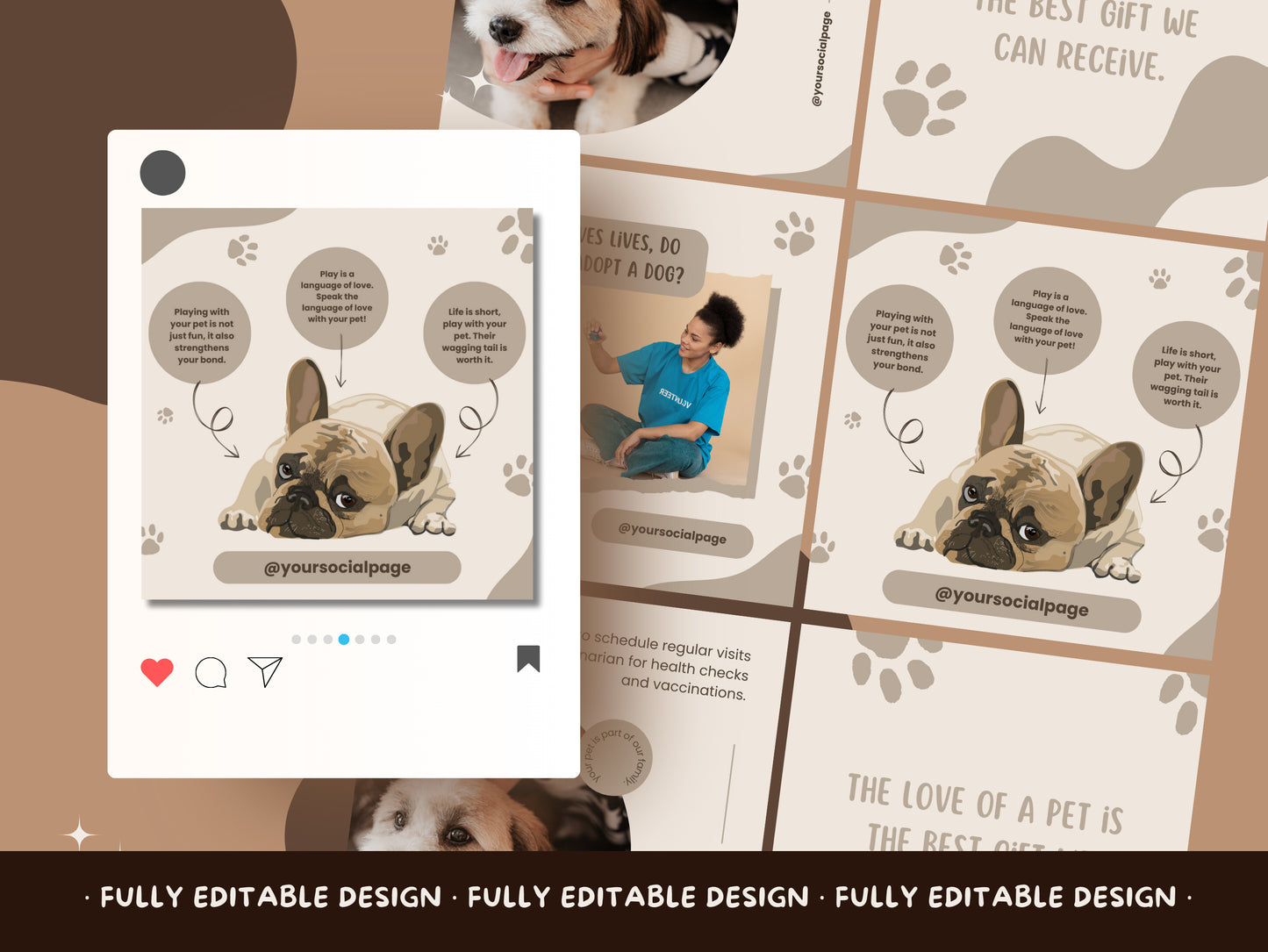 Pet Lovers Social Media Pack - 12 Editable Canva Templates for Pet Care Posts