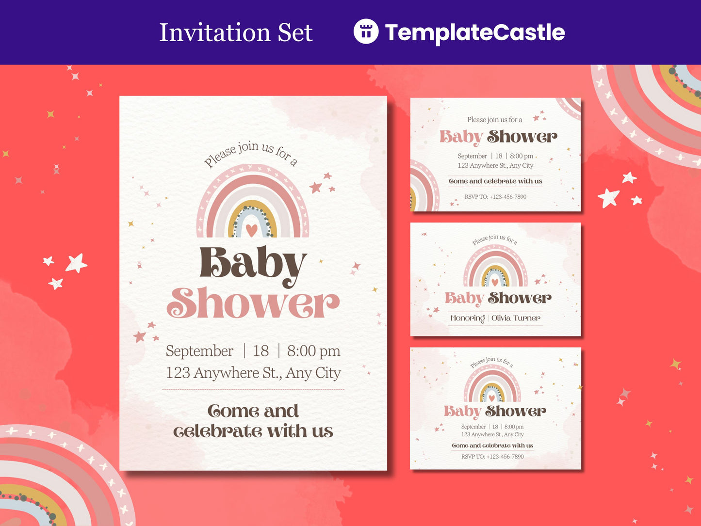 Baby Shower Canva Invitation Template Adorable Baby Shower Invitation Rainbow Celebration Baby Shower Fully Editable