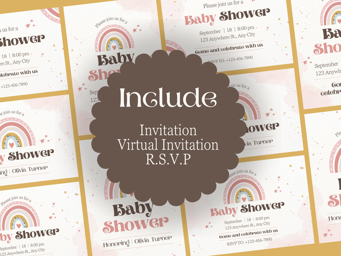 Baby Shower Canva Invitation Template Adorable Baby Shower Invitation Rainbow Celebration Baby Shower Fully Editable