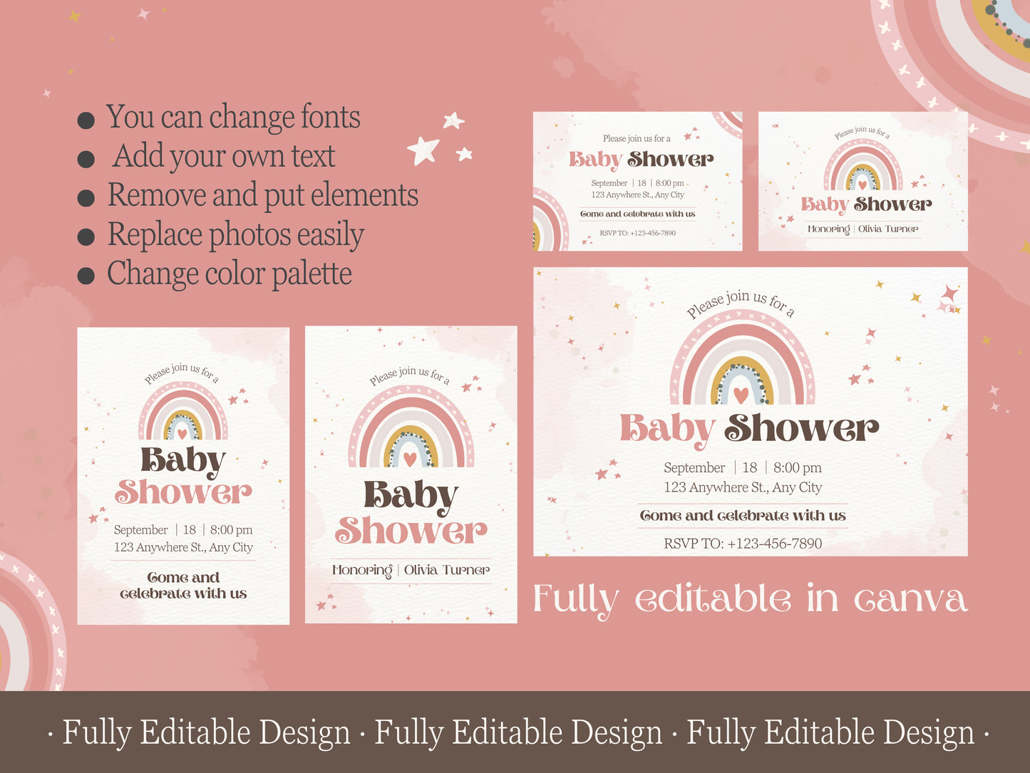 Baby Shower Canva Invitation Template Adorable Baby Shower Invitation Rainbow Celebration Baby Shower Fully Editable