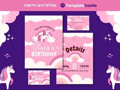 Enchanting Unicorn Birthday Invitation Canva Template - Personalize, Instant Download, Print-Ready