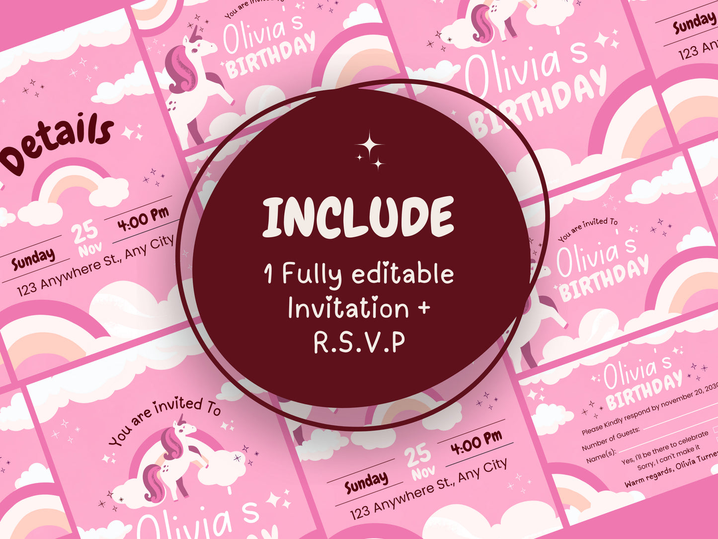 Enchanting Unicorn Birthday Invitation Canva Template - Personalize, Instant Download, Print-Ready