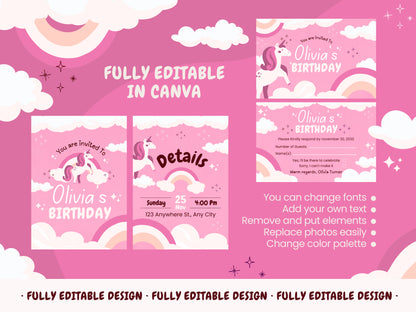 Enchanting Unicorn Birthday Invitation Canva Template - Personalize, Instant Download, Print-Ready