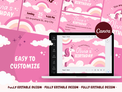 Enchanting Unicorn Birthday Invitation Canva Template - Personalize, Instant Download, Print-Ready