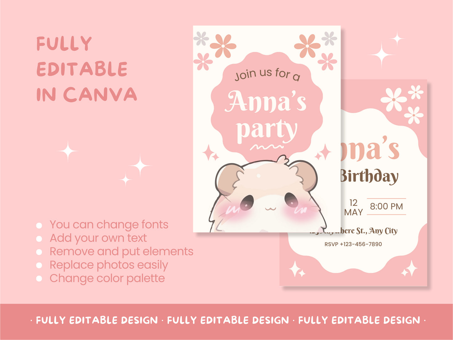 Birthday Party Tender Invitation Canva Template Happy Birthday Cute Customizable Birthday Invite Celebration Fully Editable