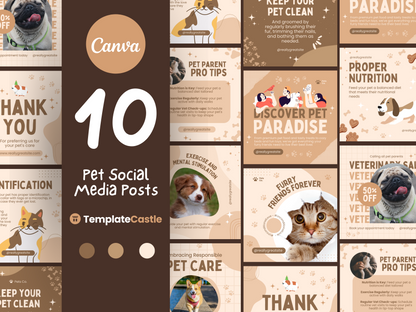 Professional Pet Care Canva Social Media Template Pack canva Editable Template mascots service posts instagram veterinary Posts