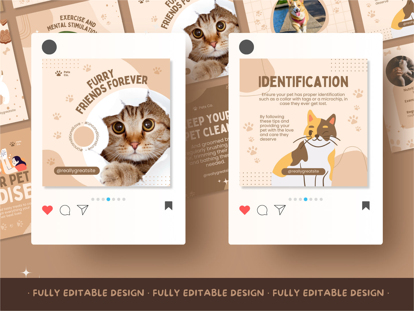 Professional Pet Care Canva Social Media Template Pack canva Editable Template mascots service posts instagram veterinary Posts