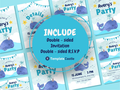 Childrens Party Invitation Templates Sea Adventure Canva  Editable Template Ocean Kids Celebration Cards