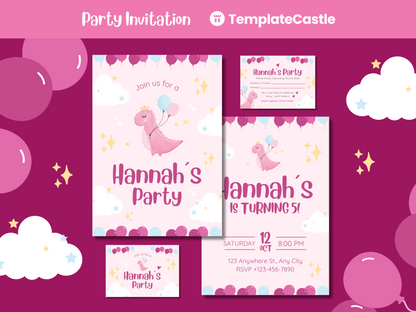 Playful Dinosaur Themed Kid Birthday Party Canva Invitation Templates Customizable Instant Download Fun Design