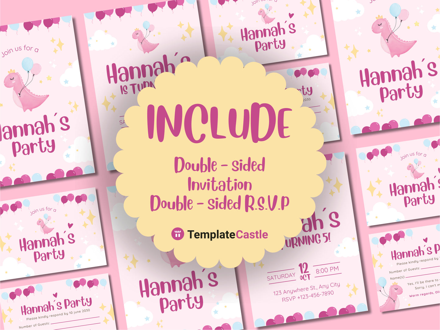 Playful Dinosaur Themed Kid Birthday Party Canva Invitation Templates Customizable Instant Download Fun Design