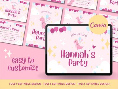 Playful Dinosaur Themed Kid Birthday Party Canva Invitation Templates Customizable Instant Download Fun Design