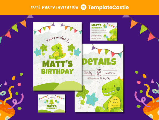 Birthday Party Canva Invitation Templates Fully Editable Canva Templates Dinosaur Adventure  Prehistoric Fun Happy Birthday Invitation Cards