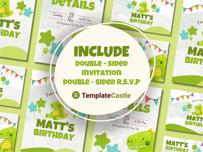 Birthday Party Canva Invitation Templates Fully Editable Canva Templates Dinosaur Adventure  Prehistoric Fun Happy Birthday Invitation Cards