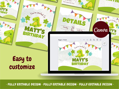 Birthday Party Canva Invitation Templates Fully Editable Canva Templates Dinosaur Adventure  Prehistoric Fun Happy Birthday Invitation Cards