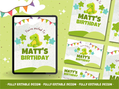 Birthday Party Canva Invitation Templates Fully Editable Canva Templates Dinosaur Adventure  Prehistoric Fun Happy Birthday Invitation Cards