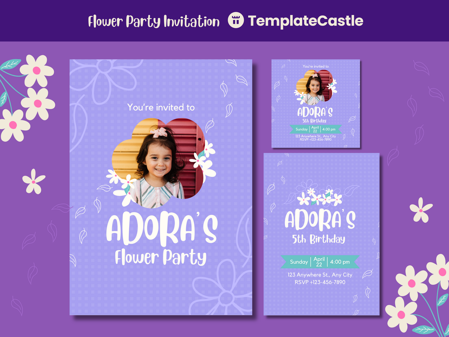 Happy Birthday Party Canva Invitation Templates Canva  Editable Card Birthday Celebration Spring Templates