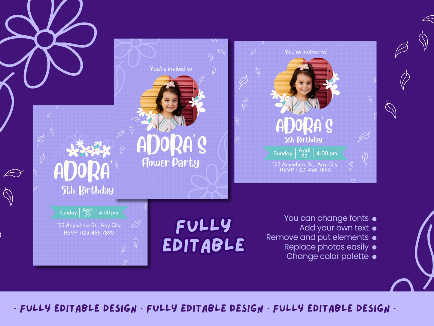 Happy Birthday Party Canva Invitation Templates Canva  Editable Card Birthday Celebration Spring Templates