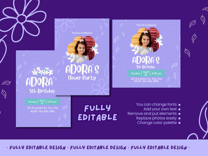 Happy Birthday Party Canva Invitation Templates Canva  Editable Card Birthday Celebration Spring Templates