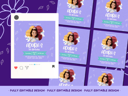 Happy Birthday Party Canva Invitation Templates Canva  Editable Card Birthday Celebration Spring Templates