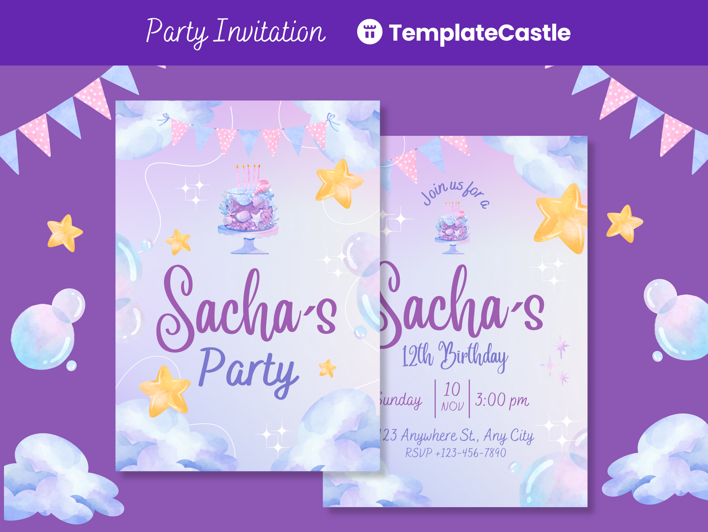 Magical Whimsy Birthday Party Canva Invitation Templates  Fully Editable Instant Download Dreamy Design