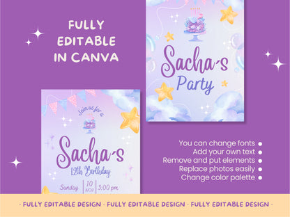 Magical Whimsy Birthday Party Canva Invitation Templates  Fully Editable Instant Download Dreamy Design