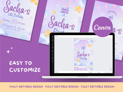 Magical Whimsy Birthday Party Canva Invitation Templates  Fully Editable Instant Download Dreamy Design