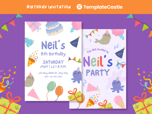 Birthday Party Canva Invitation Templates  Fully Editable Canva Templates Festive Kids Playful Cards Happy Birthday Invitation Card