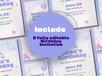 Disco Party Canva Invitation Templates Canva Editable Templates Retro Roller Skate Celebration Cards