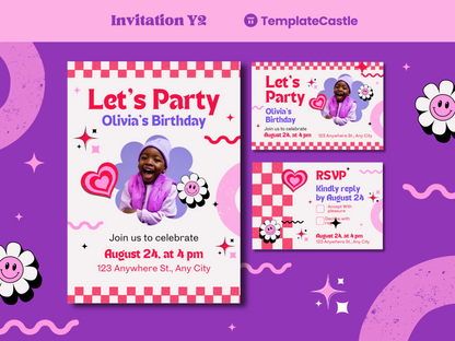 Birthday Party Canva Invitation Templates Playful Hearts Canva  Editable Templates happy Birthday Lovely Cards