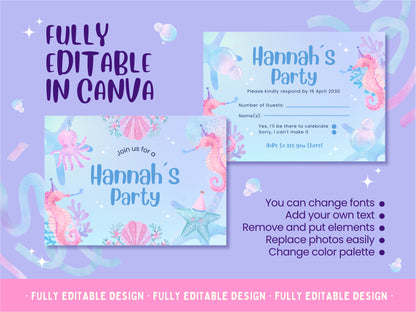 Happy Birthday Party Canva Invitations Templates Adventure Sea Canva Editable Templates Oceanic Kids Party Celebration Cards