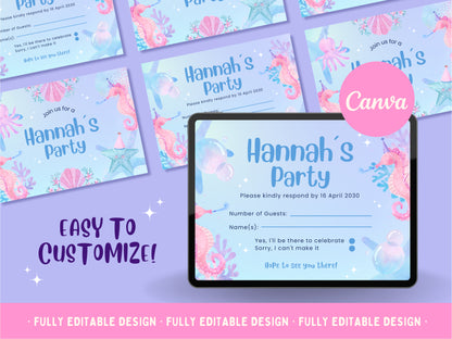 Happy Birthday Party Canva Invitations Templates Adventure Sea Canva Editable Templates Oceanic Kids Party Celebration Cards