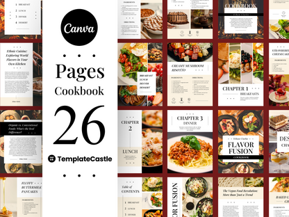 26 Cookbook Pages Canva Templates Delicious Recipes Book Digital Cooking Guide Social Media Delights Food Posts Canva Editable