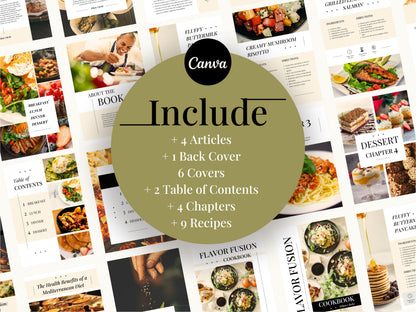 26 Cookbook Pages Canva Templates Delicious Recipes Book Digital Cooking Guide Social Media Delights Food Posts Canva Editable