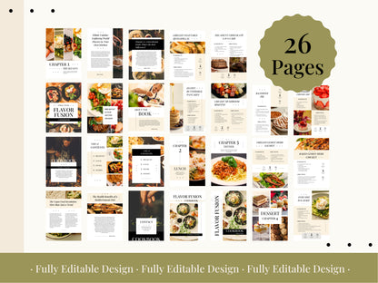 26 Cookbook Pages Canva Templates Delicious Recipes Book Digital Cooking Guide Social Media Delights Food Posts Canva Editable