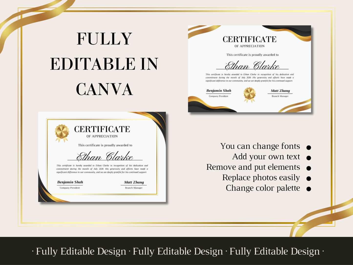 Elegant Canva Certificate Templates  Editable Canva  Appreciation Certificate Template Professional Recognition Certificate