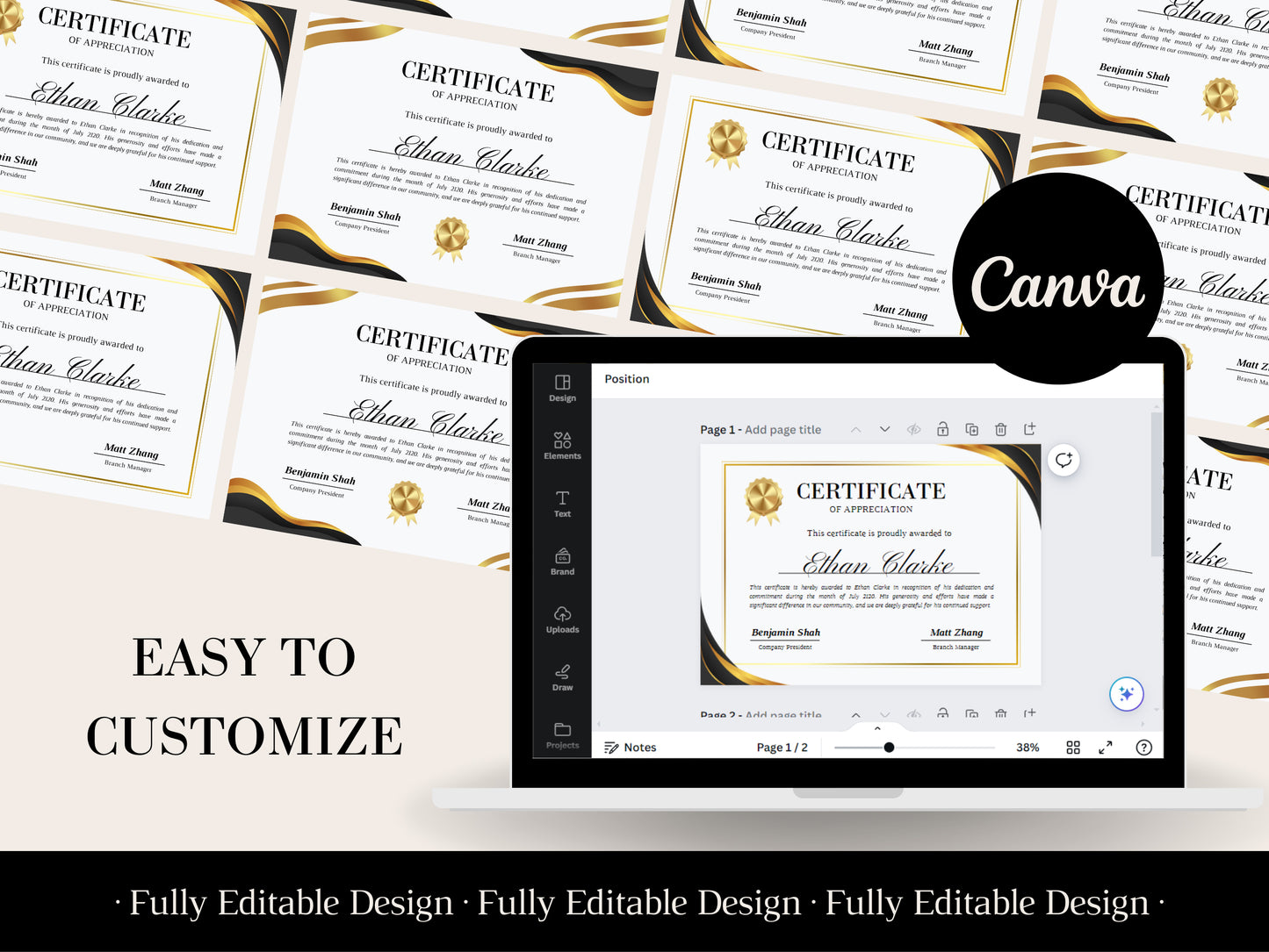 Elegant Canva Certificate Templates  Editable Canva  Appreciation Certificate Template Professional Recognition Certificate