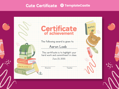 School Canva Certificate Template Students Fully Editable Canva Template High School Diploma educational certificate Cute Award