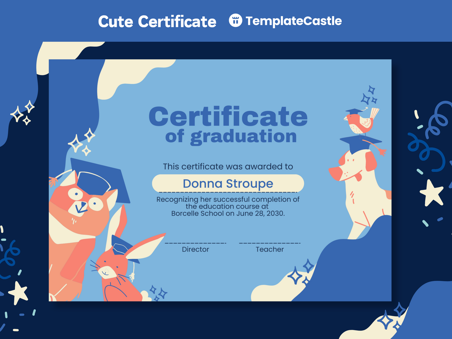 Cute Graduation Certificate Canva Template Editable Kids High School Award Canva Template Playful Graduation Diploma Template