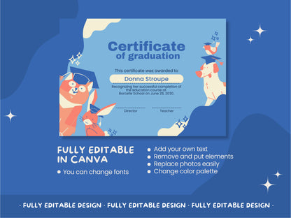 Cute Graduation Certificate Canva Template Editable Kids High School Award Canva Template Playful Graduation Diploma Template