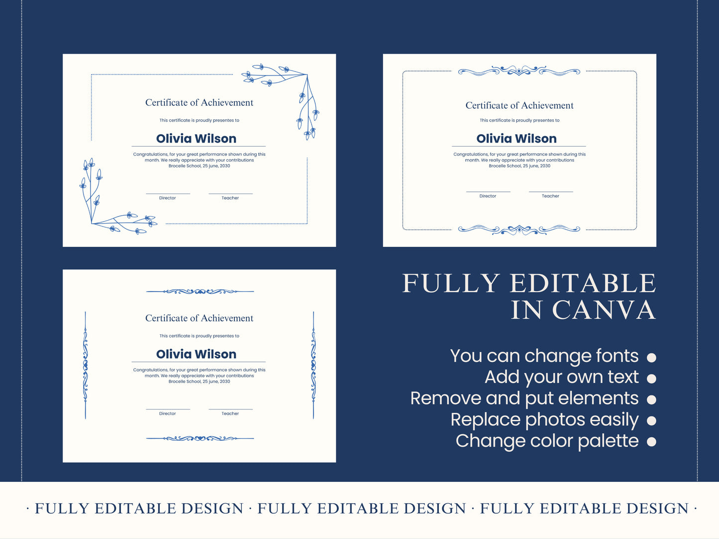 Elegant Certificate Floral Canva Templates Fully Editable Canva Template Sophisticated School Diploma Template