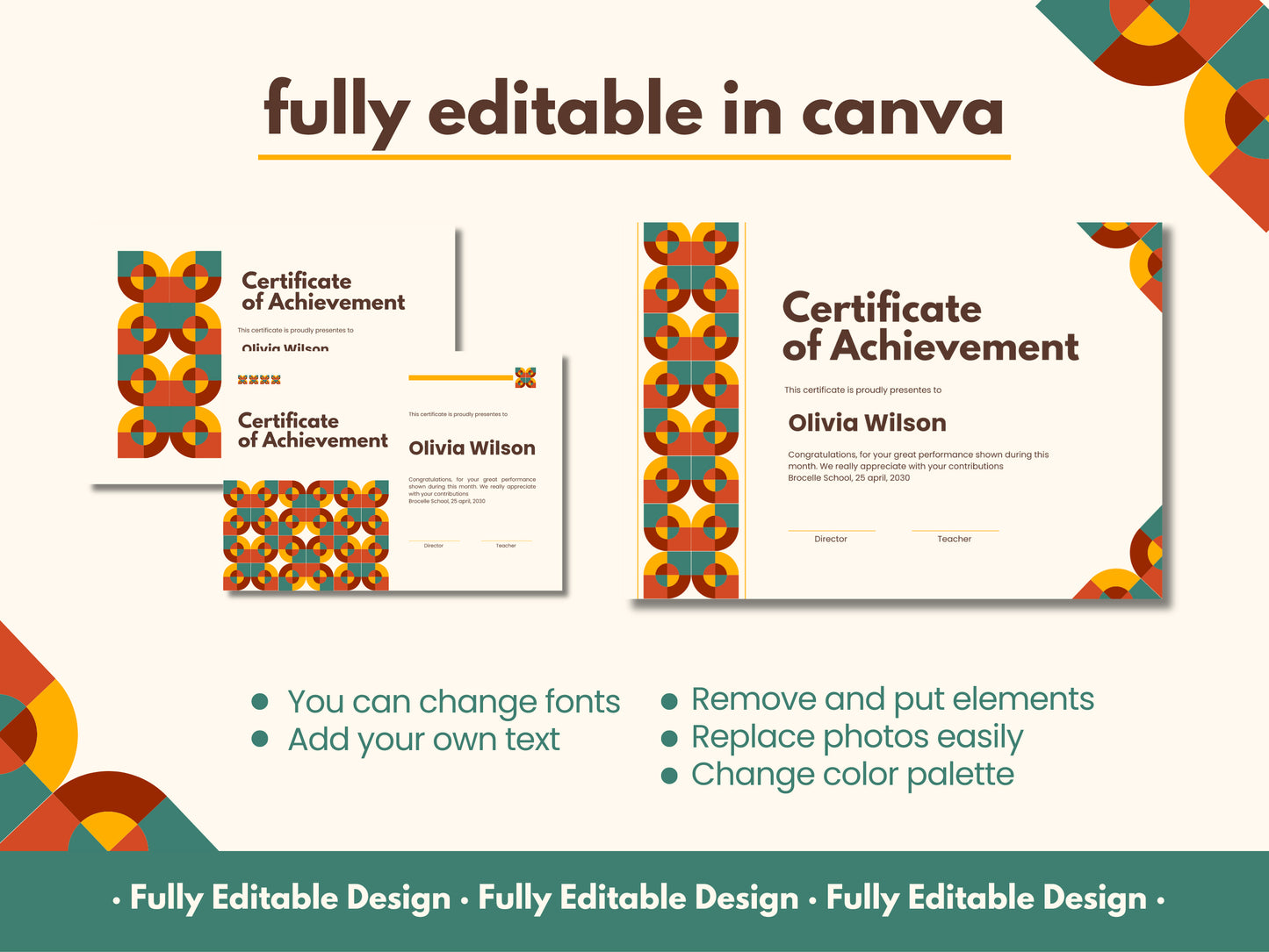 Modern Canva Certificates Templates  Colorful  Fully Editable Canva Template Education Diploma Template Recognitions School Certificates