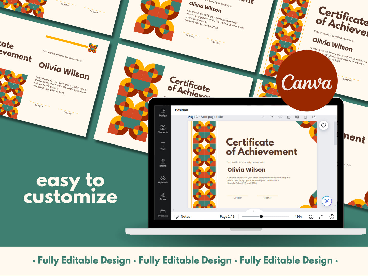 Modern Canva Certificates Templates  Colorful  Fully Editable Canva Template Education Diploma Template Recognitions School Certificates