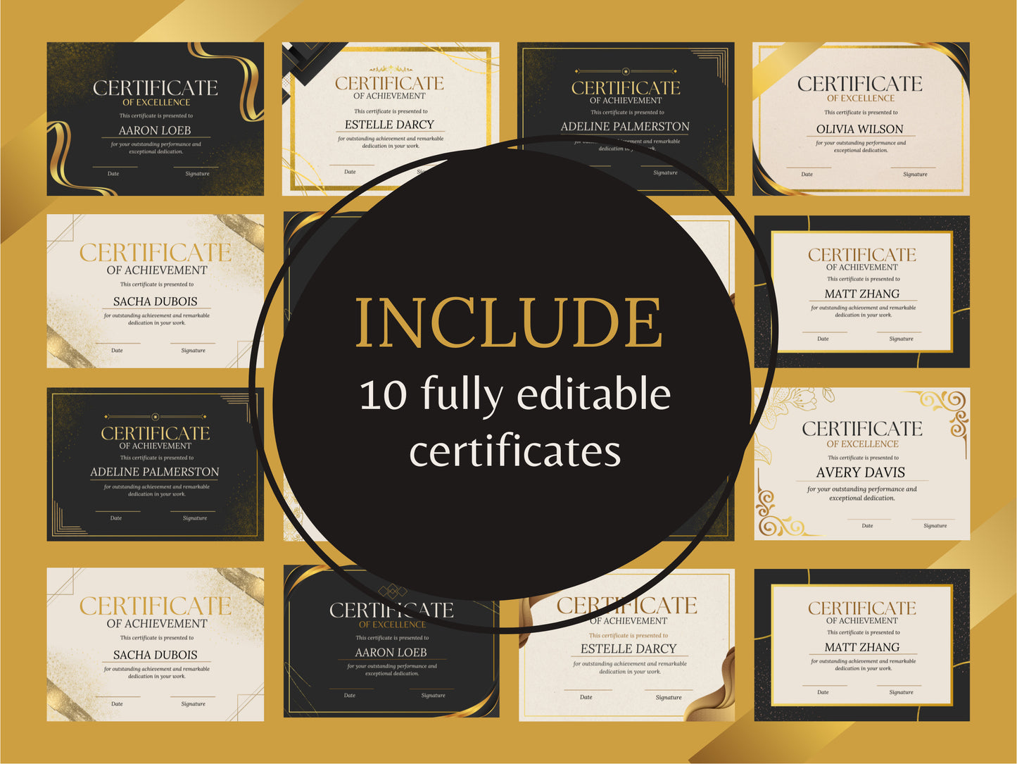 Luxurious Canva Certificate Templates Golden Detailed  Fully Editable Canva Templates  Professional Education Diploma Templates