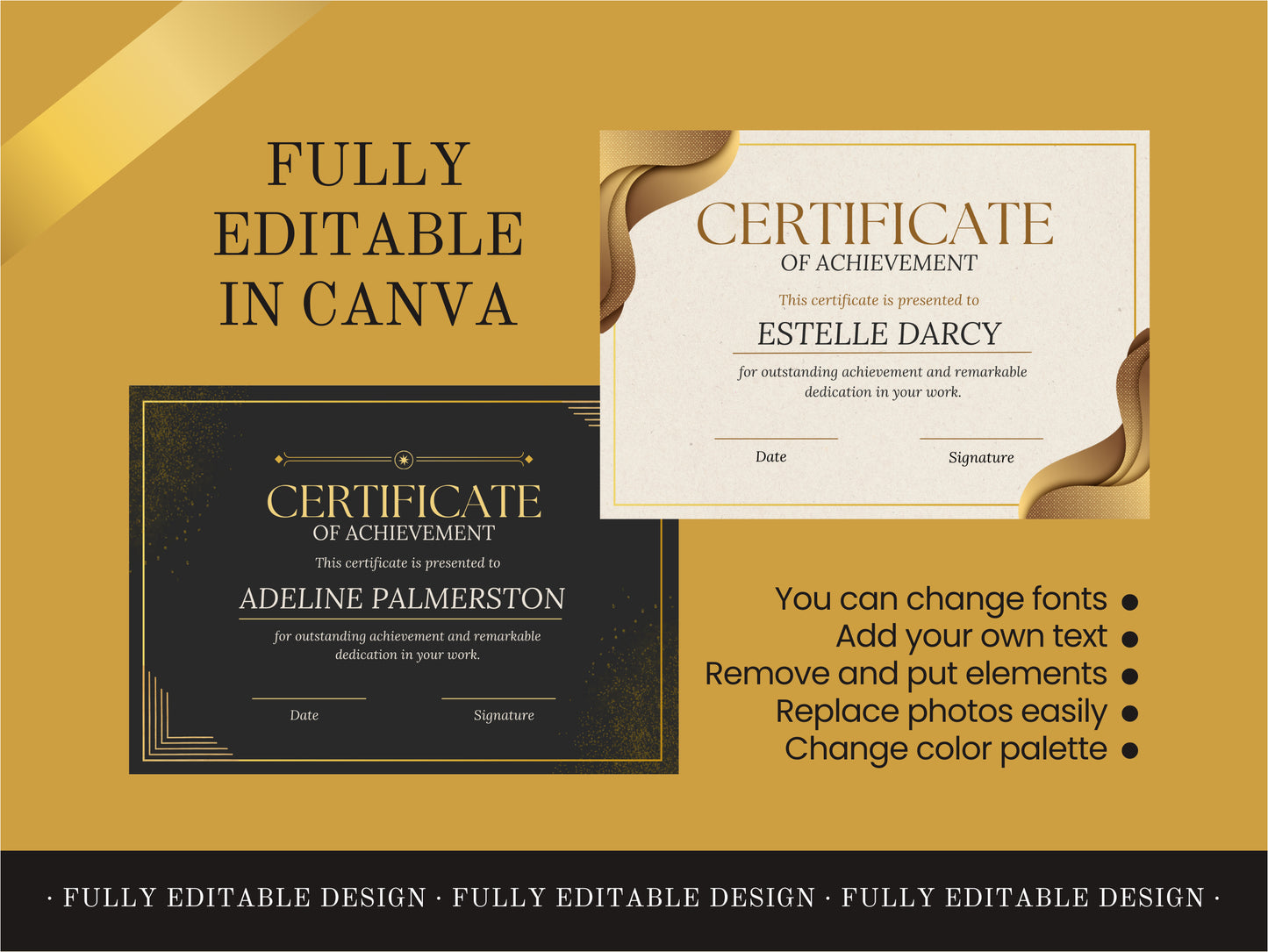 Luxurious Canva Certificate Templates Golden Detailed  Fully Editable Canva Templates  Professional Education Diploma Templates