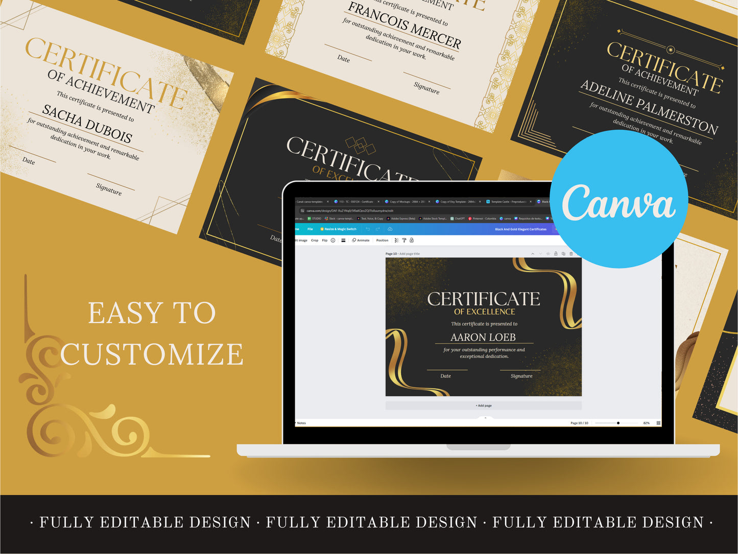 Luxurious Canva Certificate Templates Golden Detailed  Fully Editable Canva Templates  Professional Education Diploma Templates