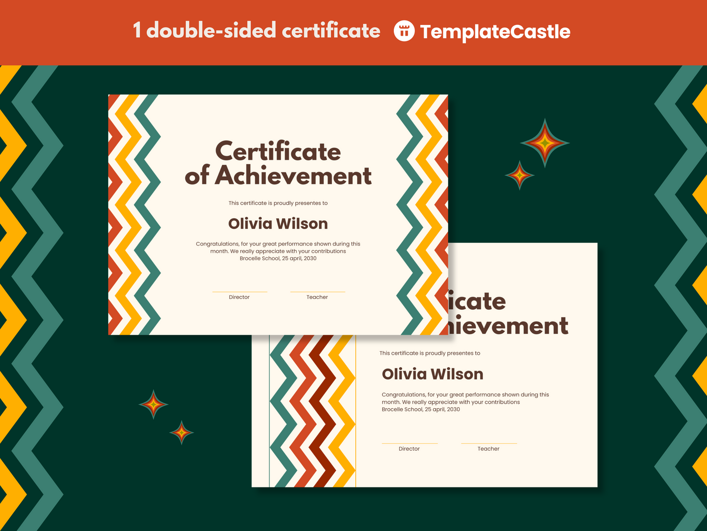 Double Sided Certificate Canva Template Fully Editable Achievement Diploma Template Modern Education Certificate