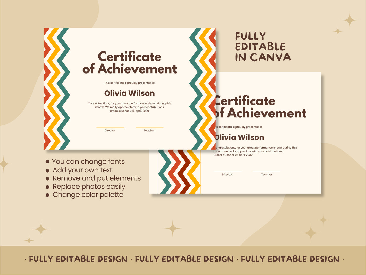 Double Sided Certificate Canva Template Fully Editable Achievement Diploma Template Modern Education Certificate