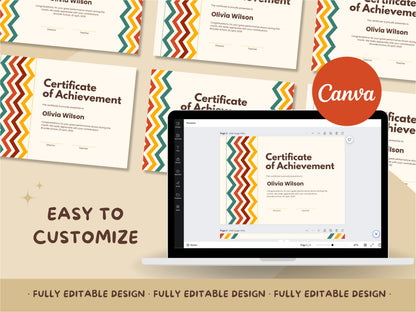 Double Sided Certificate Canva Template Fully Editable Achievement Diploma Template Modern Education Certificate