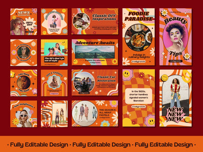 570 Retro Templates Canva Editable Seventies Social Media Templates Vintage Instagram Posts Groovy Style Facebook Posts