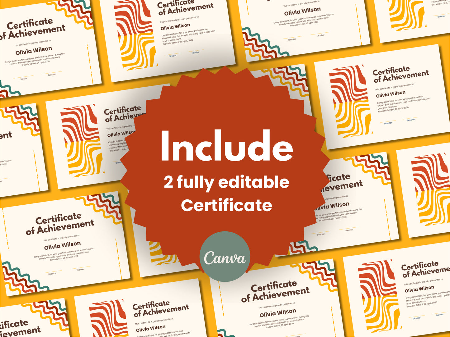 Certificate Template Canva Recognition Fully Editable Appreciation Customizable Professional Achievement Modern Template